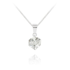Sterling Silver necklace with genuine White Swarovski crystal cube pendant and rhodium plated finish
