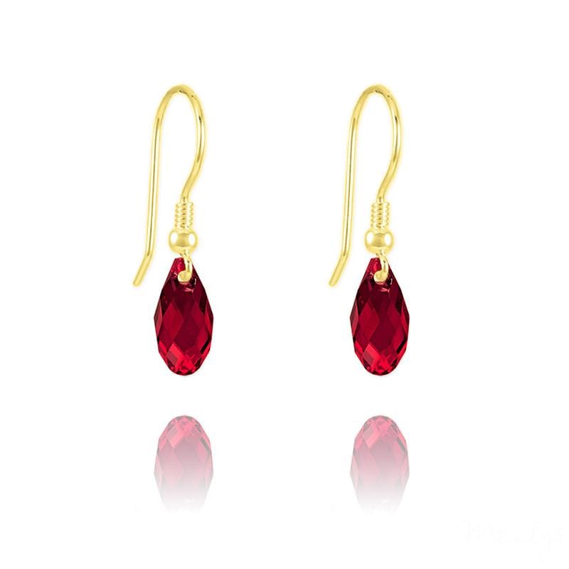 24K gold plated Sterling Silver teardrop earrings with Siam Swarovski crystals in a briolette cut