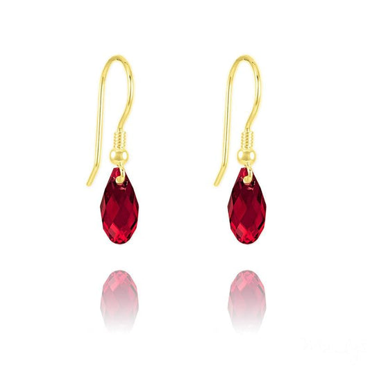 24K gold plated Sterling Silver teardrop earrings with Siam Swarovski crystals in a briolette cut