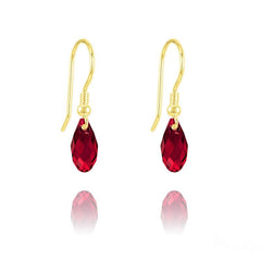 24K gold plated Sterling Silver teardrop earrings with Siam Swarovski crystals in a briolette cut
