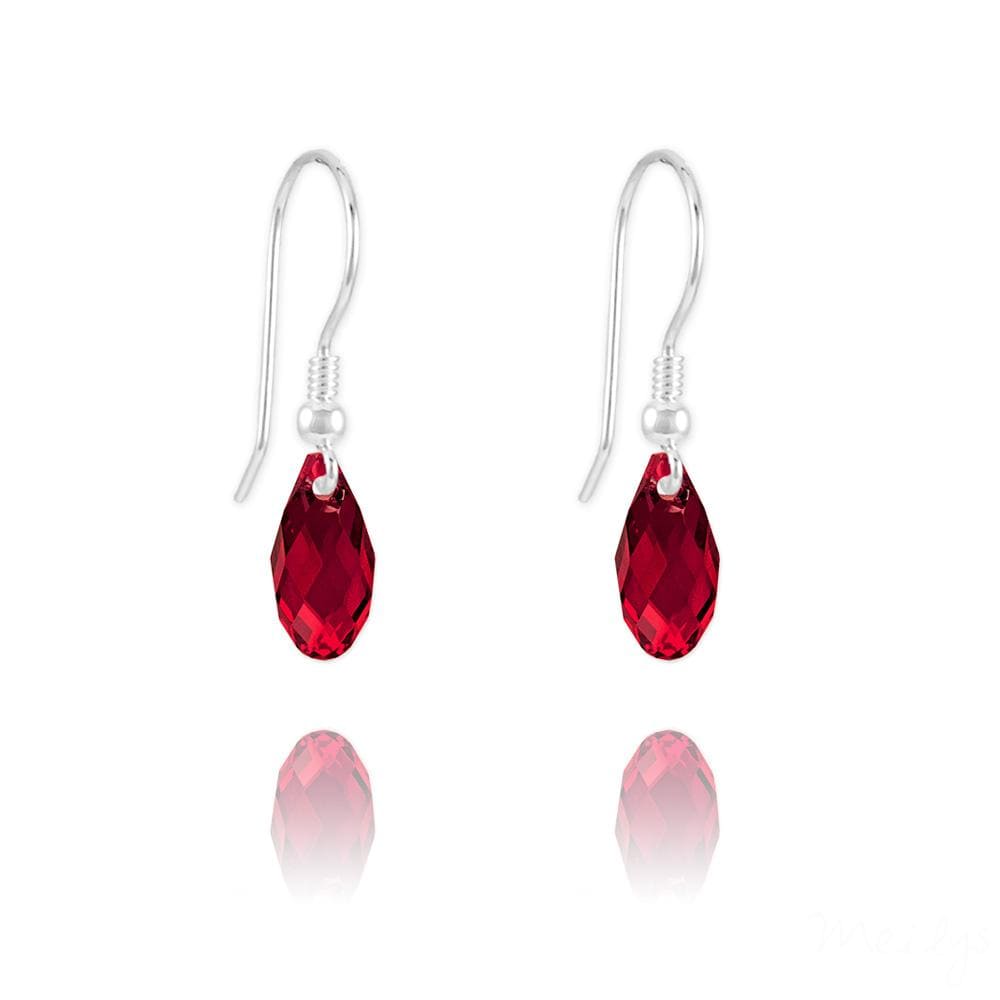 Sterling Silver teardrop earrings with Siam Swarovski crystals and rhodium plated finish