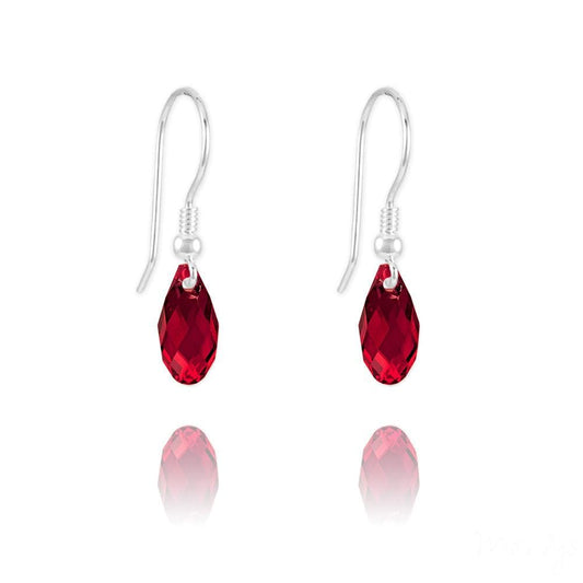 Sterling Silver teardrop earrings with Siam Swarovski crystals and rhodium plated finish