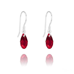 Sterling Silver teardrop earrings with Siam Swarovski crystals and rhodium plated finish