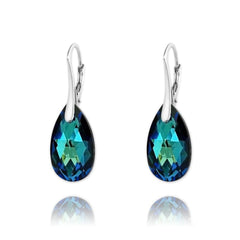 Sterling Silver drop earrings with Bermuda Blue Swarovski crystal teardrops and rhodium plated finish