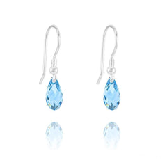 Sterling Silver teardrop earrings with Aquamarine Swarovski crystals and rhodium plated finish