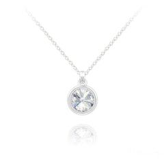 Sterling Silver bezel set white crystal drop necklace with rhodium plated finish