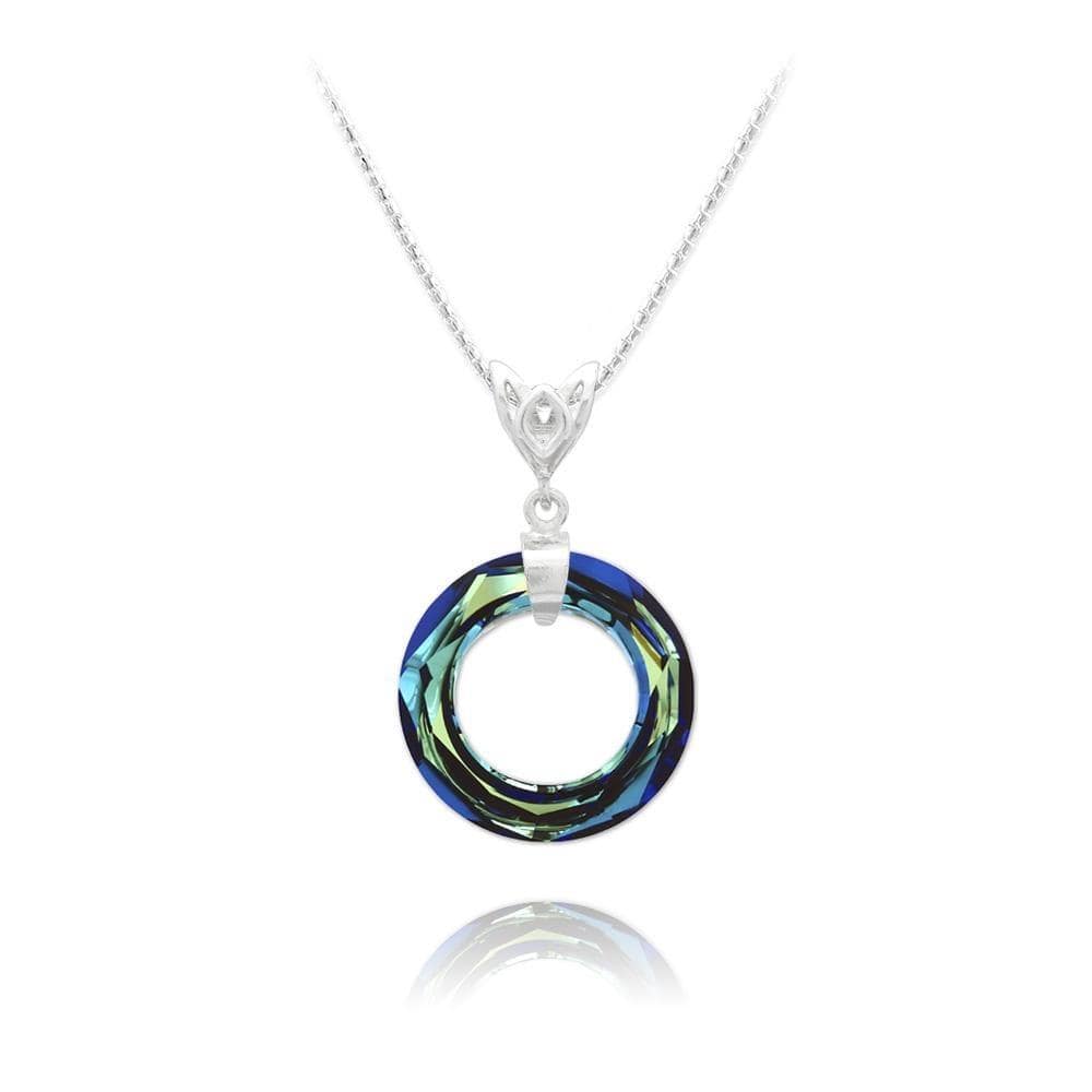 Sterling Silver Bermuda Blue Swarovski crystal ring pendant necklace with rhodium plated finish