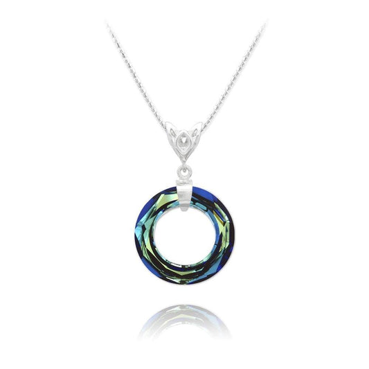 Sterling Silver Bermuda Blue Swarovski crystal ring pendant necklace with rhodium plated finish