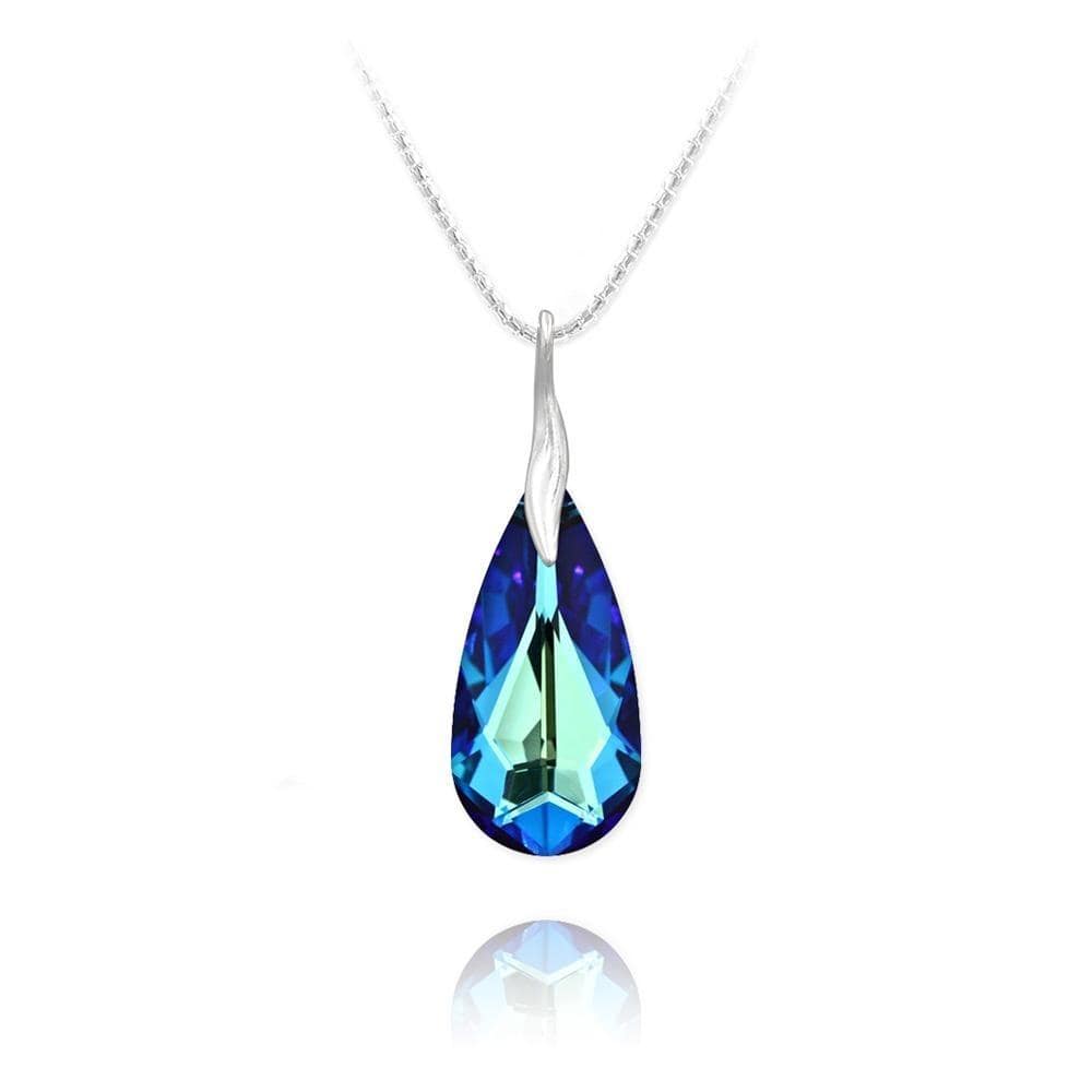 Sterling Silver Bermuda Blue Swarovski crystal teardrop necklace with rhodium plated finish