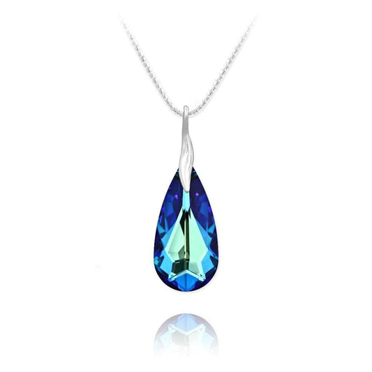 Sterling Silver Bermuda Blue Swarovski crystal teardrop necklace with rhodium plated finish