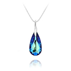 Sterling Silver Bermuda Blue Swarovski crystal teardrop necklace with rhodium plated finish