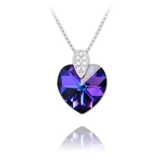 Sterling Silver heart necklace with Heliotrope Swarovski crystal and rhodium plated finish