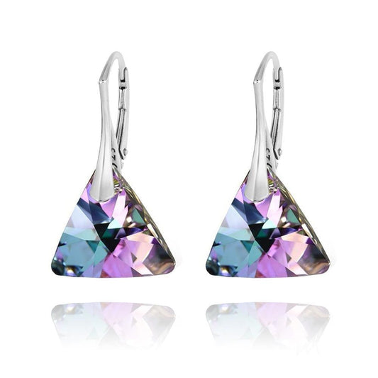 Sterling Silver triangle leverback earrings with Vitrail Light crystal and rhodium plated finish
