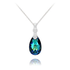 Sterling Silver vintage necklace with Bermuda Blue pear-shaped crystal and rhodium plated finish