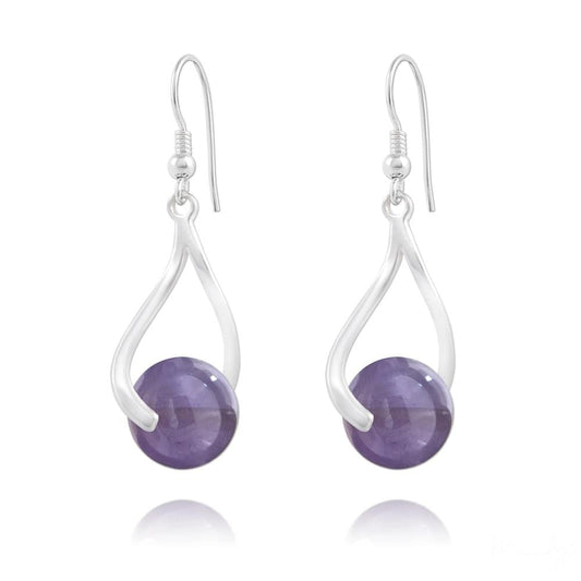 Sterling Silver dangle earrings with Amethyst Genuine Swarovski Crystal and rhodium plated finish
