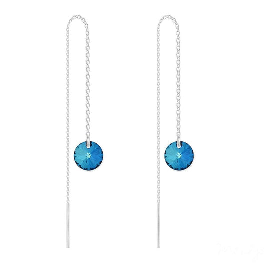 Sterling Silver threader chain earrings with Bermuda Blue crystal and rhodium plated finish