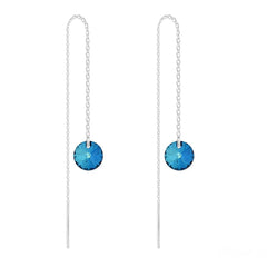 Sterling Silver threader chain earrings with Bermuda Blue crystal and rhodium plated finish