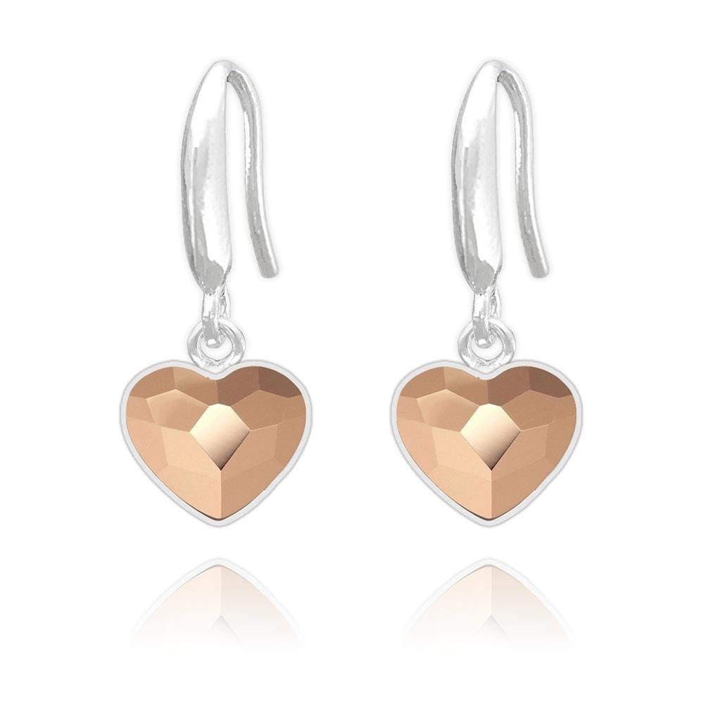 Sterling Silver heart drop earrings with Rose Gold crystal and rhodium plated finish