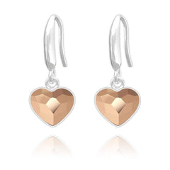 Sterling Silver heart drop earrings with Rose Gold crystal and rhodium plated finish