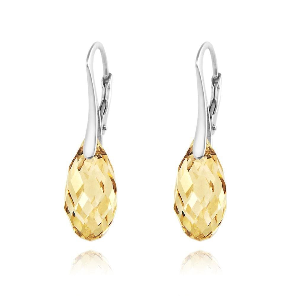 Sterling Silver Golden Shadow crystal drop earrings with rhodium plated finish and elegant leverback design