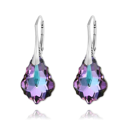 Sterling Silver Vitrail Light crystal drop earrings with rhodium plated finish and faceted crystal design