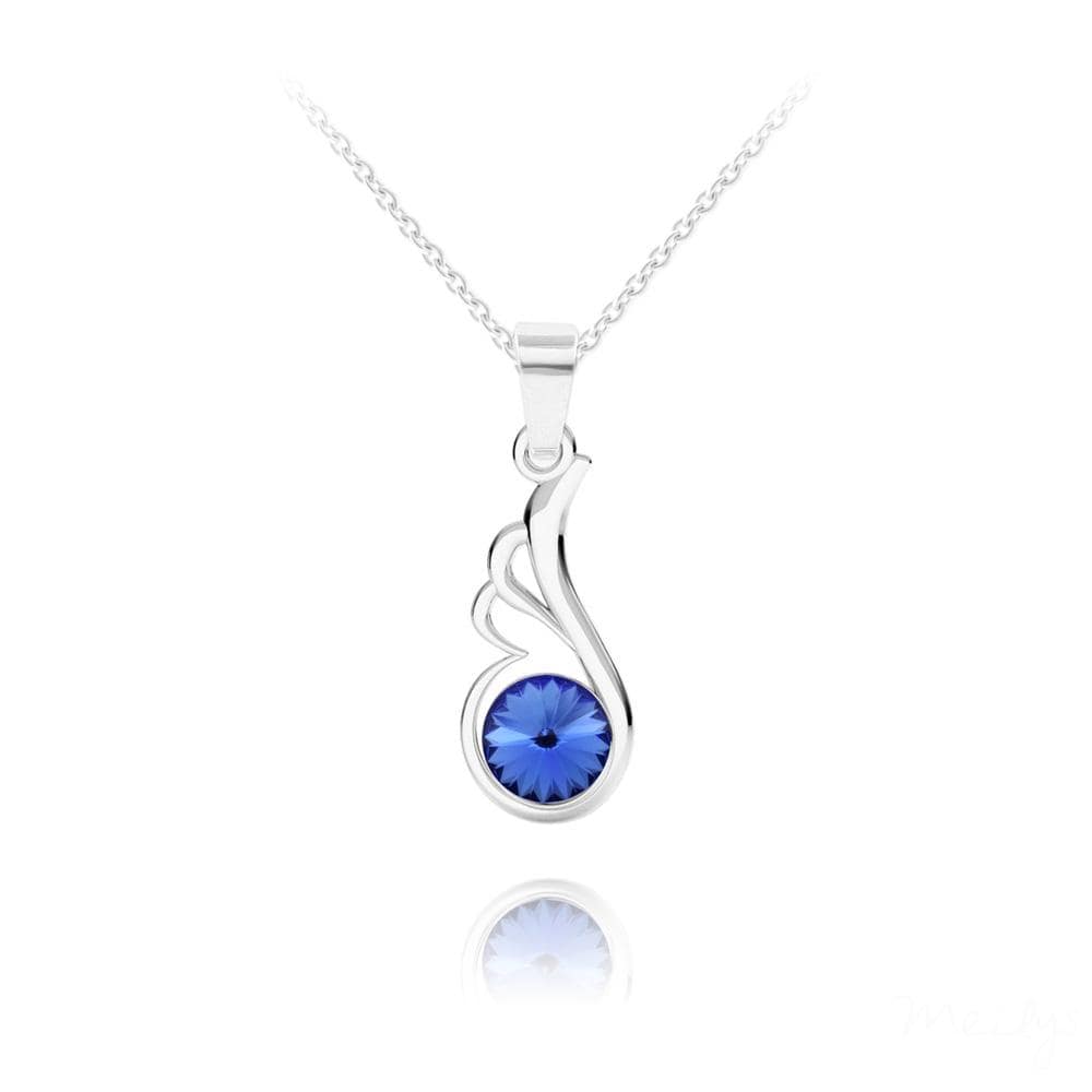 Sterling Silver angel wing pendant necklace with sapphire blue crystal and rhodium plated finish