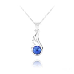 Sterling Silver angel wing pendant necklace with sapphire blue crystal and rhodium plated finish