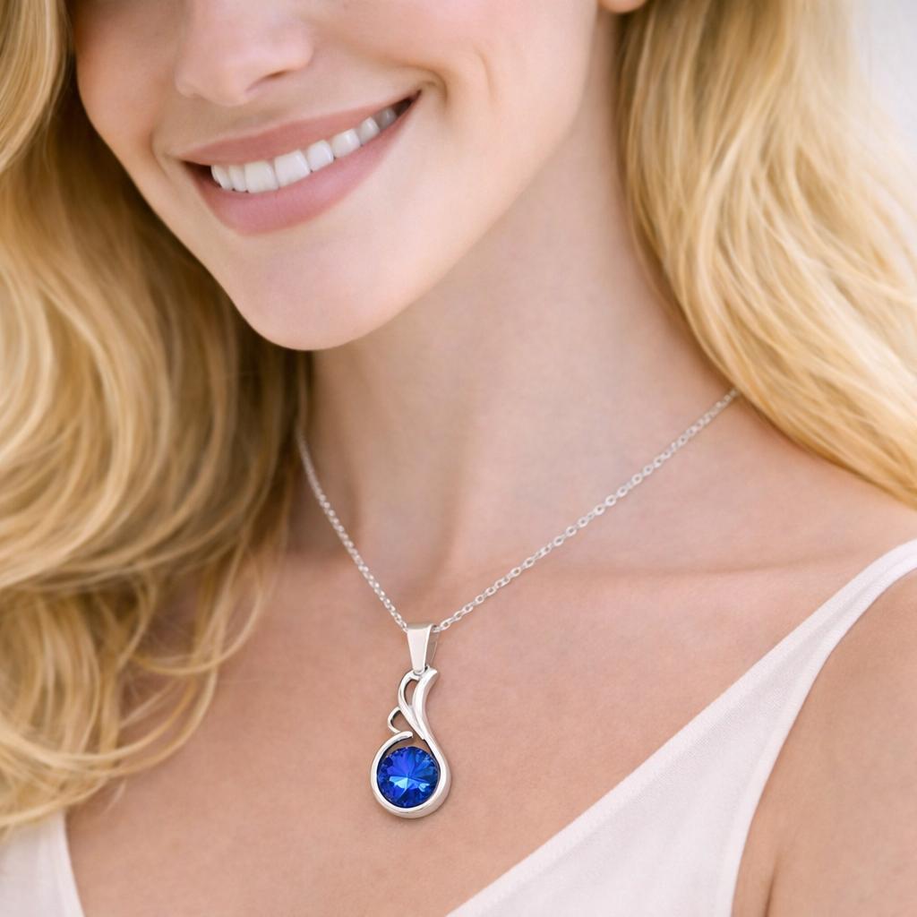 Silver Angel Wing Geniune Sapphire Pendant Necklace