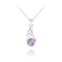Sterling Silver angel wing pendant necklace with Vitrail Light Swarovski crystal and rhodium plated finish