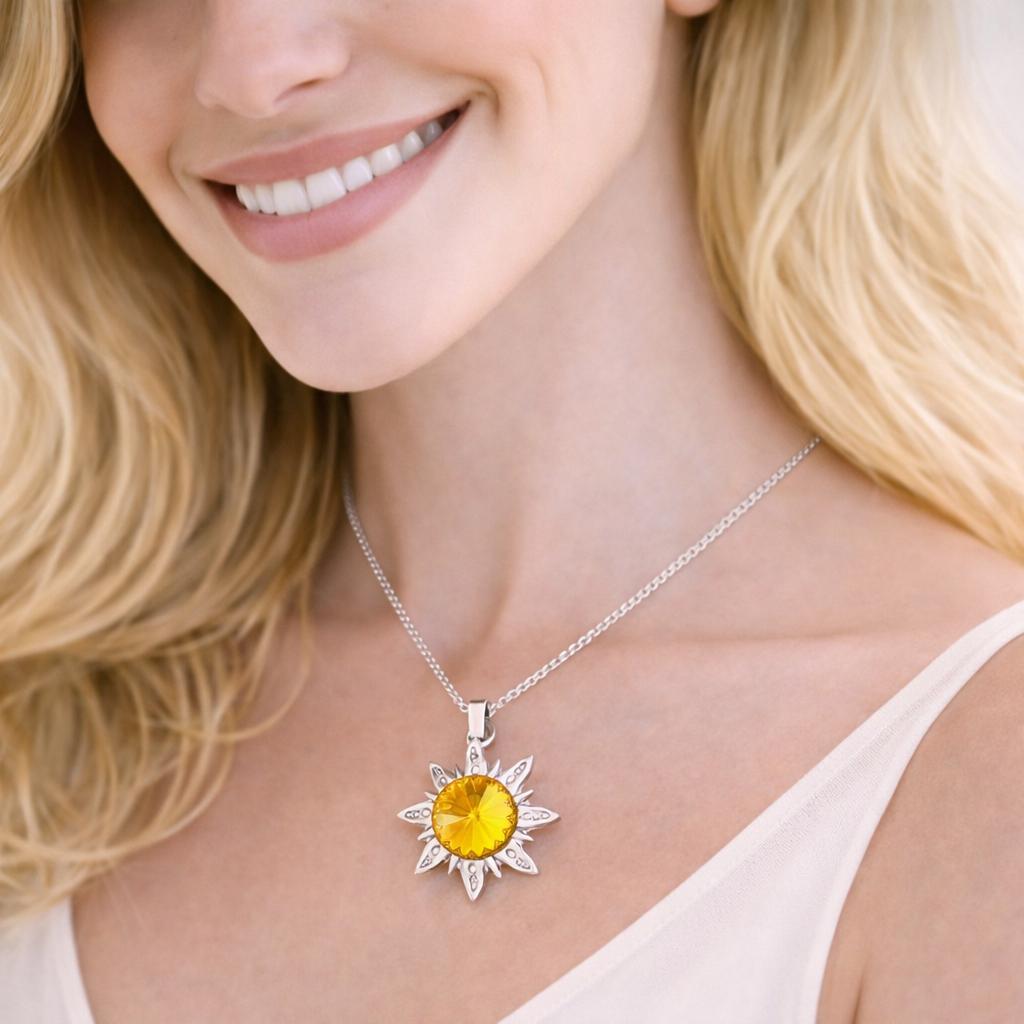 Silver Sun Flower Pendant Necklace