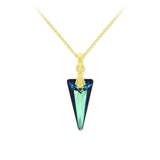 24K gold plated sterling silver pendant necklace with Bermuda Blue Swarovski crystal