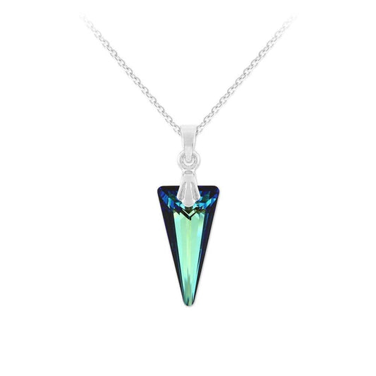 Sterling Silver geometric pendant necklace with Bermuda Blue Swarovski crystal and rhodium plated finish