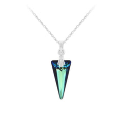 Sterling Silver geometric pendant necklace with Bermuda Blue Swarovski crystal and rhodium plated finish