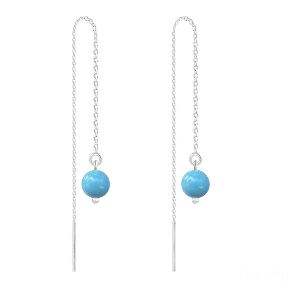 Sterling silver threader earrings with 12 cm chains and smooth turquoise pearl bead drops