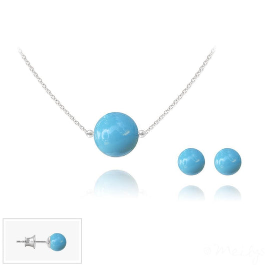 Sterling silver jewellery set with a turquoise pearl necklace and matching 6 mm round stud earrings