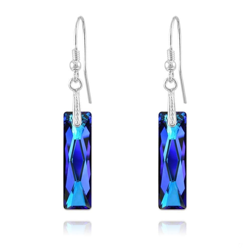Sterling Silver drop earrings with Bermuda Blue Swarovski crystals and rhodium plated finish