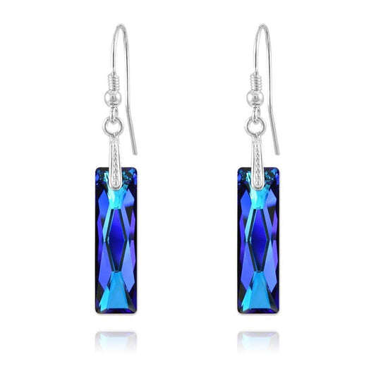 Sterling Silver drop earrings with Bermuda Blue Swarovski crystals and rhodium plated finish