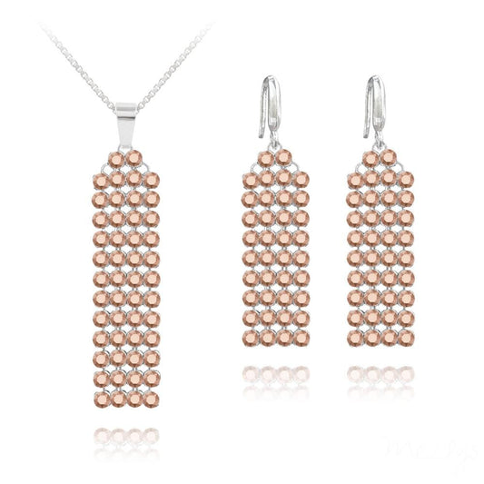Sterling Silver jewellery set with rose gold Swarovski crystal pendant necklace and matching drop earrings