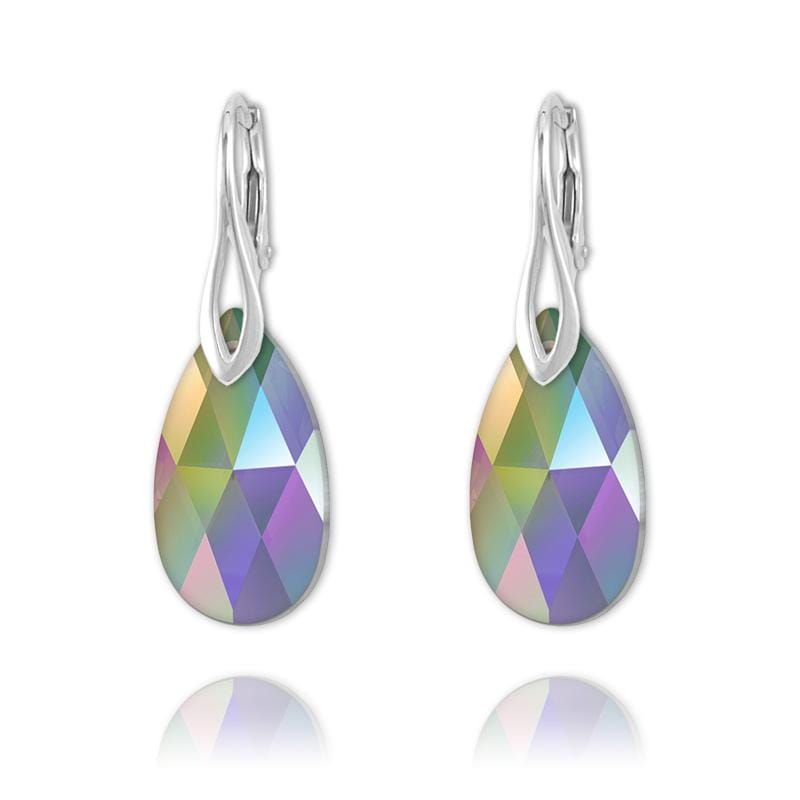 Sterling Silver drop earrings with Paradise Shine Swarovski crystals in green, purple, blue, pink and peach tones