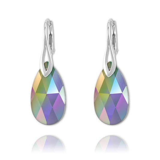 Sterling Silver drop earrings with Paradise Shine Swarovski crystals in green, purple, blue, pink and peach tones