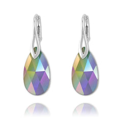 Sterling Silver drop earrings with Paradise Shine Swarovski crystals in green, purple, blue, pink and peach tones