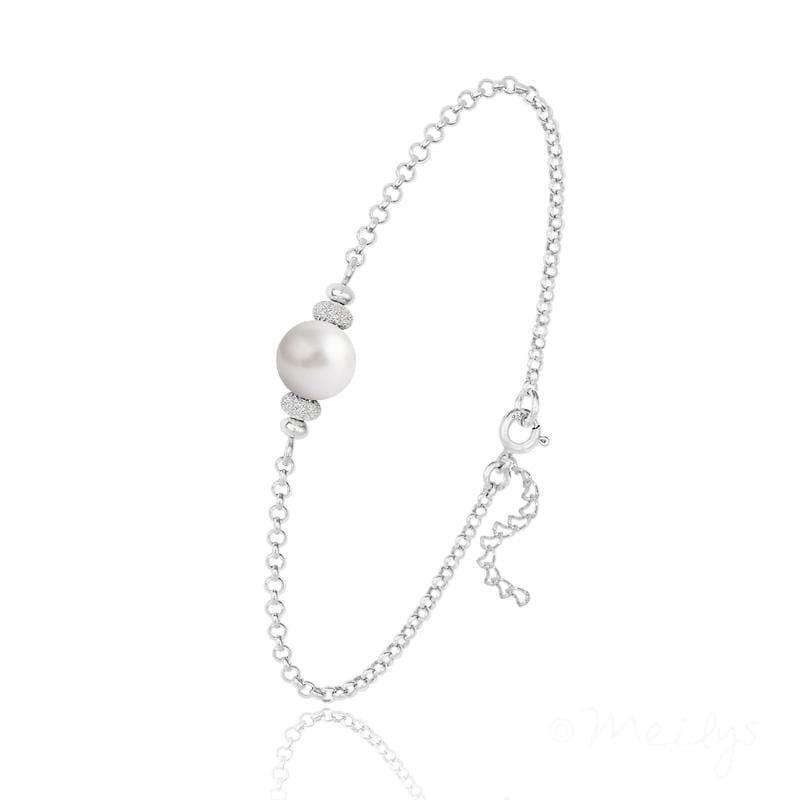 Sterling silver chain bracelet with a genuine white Swarovski crystal pearl and textured silver spacer beads