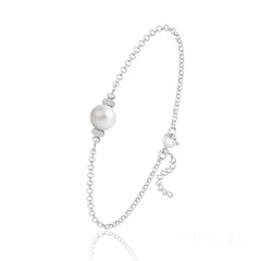 Sterling silver chain bracelet with a genuine white Swarovski crystal pearl and textured silver spacer beads