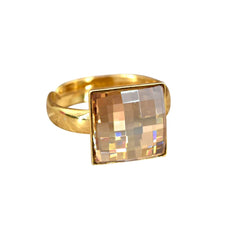 24K gold plated sterling silver adjustable ring with square Shadow crystal