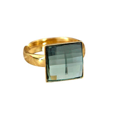 24K gold plated sterling silver adjustable ring with square Black Diamond crystal