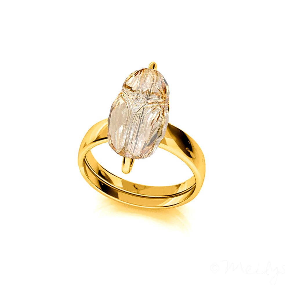 24K gold plated sterling silver adjustable scarab crystal statement ring