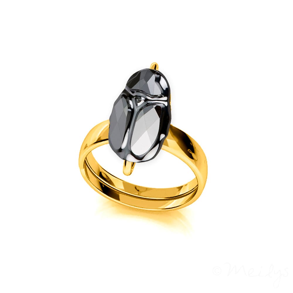 24K gold plated sterling silver adjustable Silver Night crystal statement ring