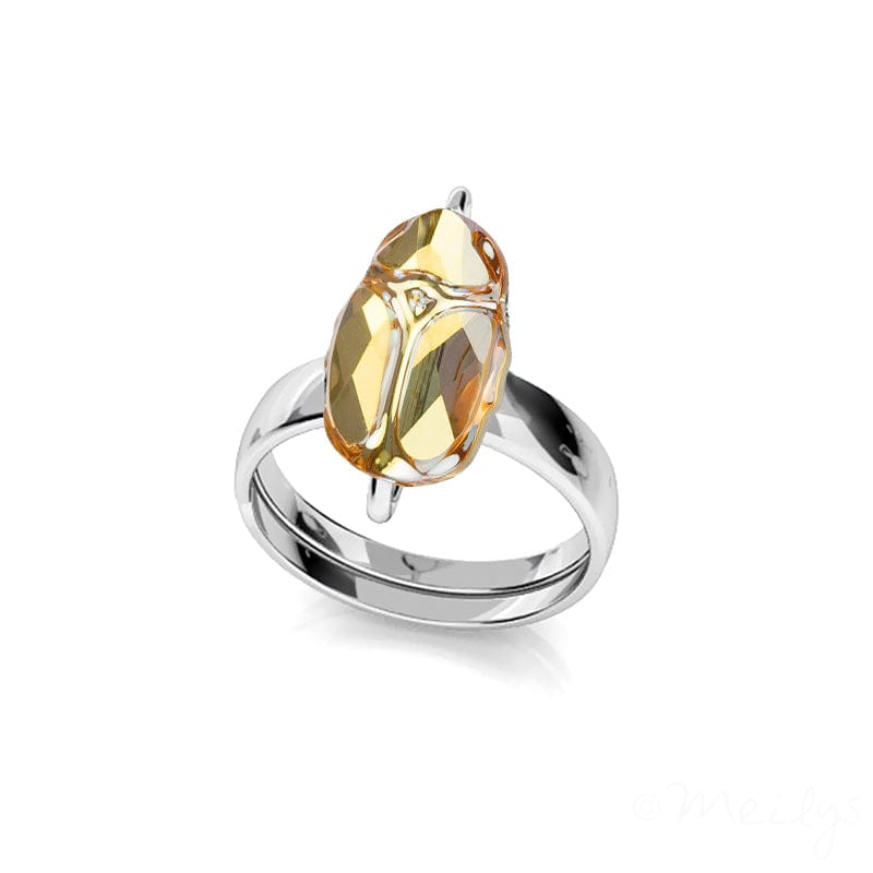 Sterling Silver adjustable ring with Metallic Sunshine crystal scarab design and polished silver finish