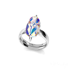 Sterling Silver adjustable ring featuring an iridescent Crystal AB crystal in a scarab-inspired design with a polished finish