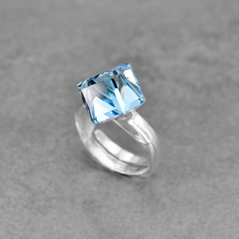 Silver Aquamarine Cube Stone ring